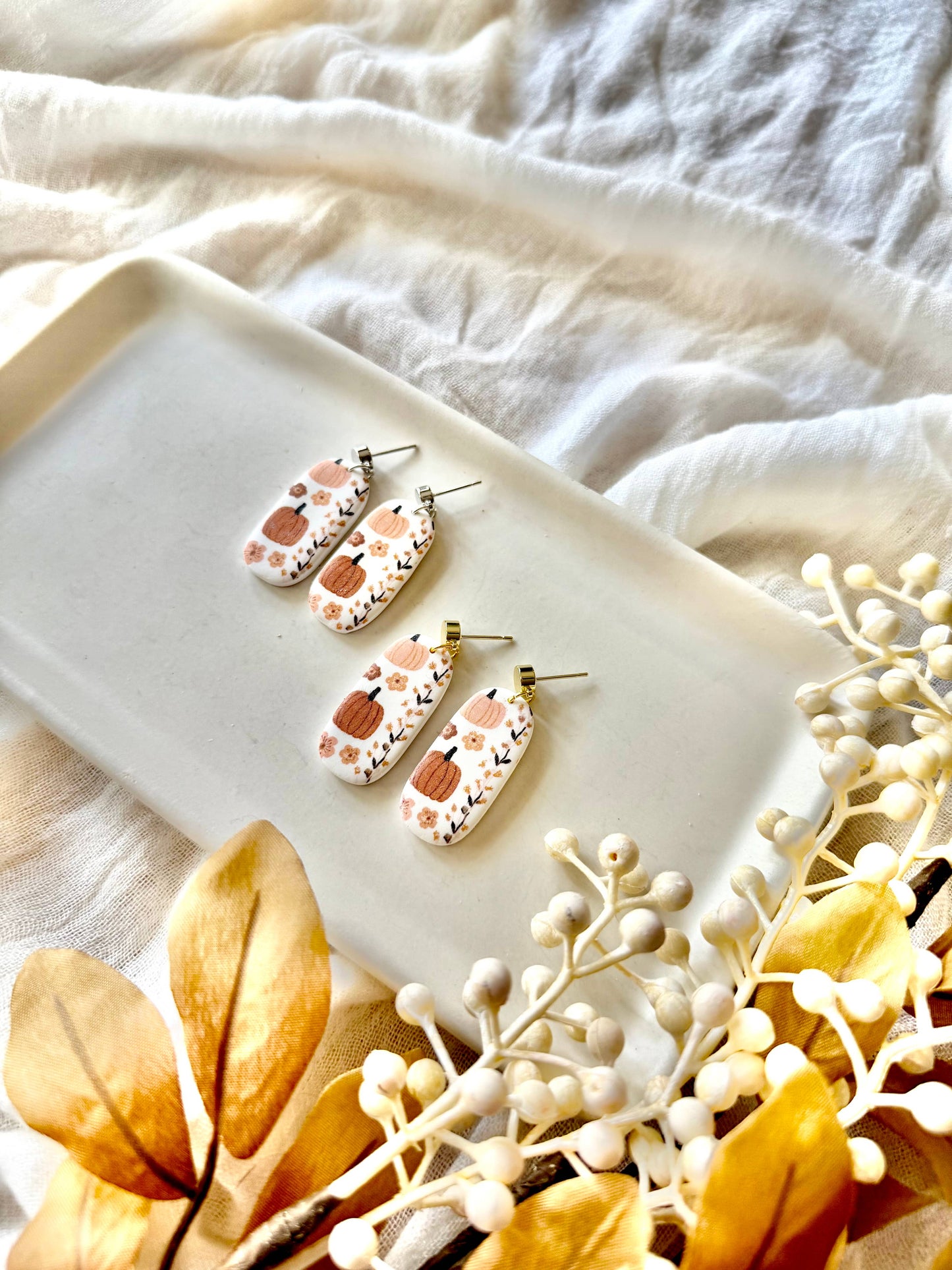 Neutral Pumpkin Earrings, Boho Pumpkin Earrings