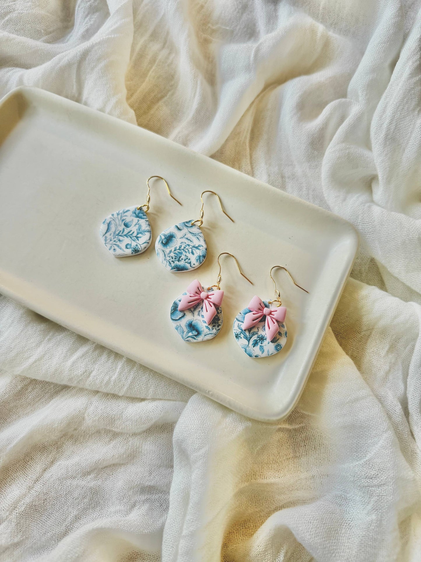 Blue Floral Earrings, Floral Clay Earrings