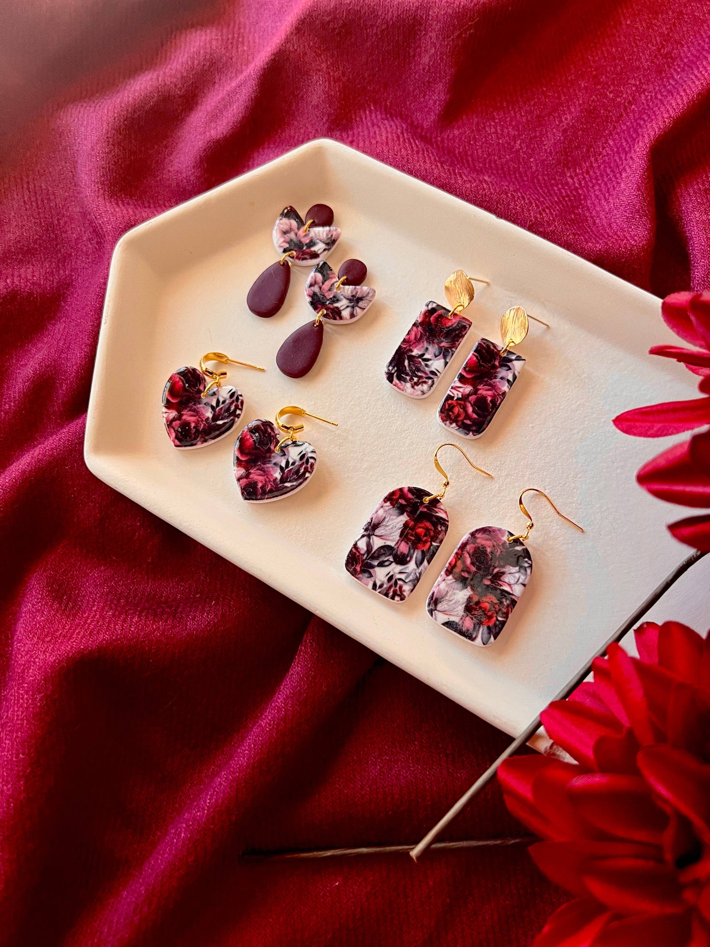 Dark Floral Earrings, Fall Floral Earrings, Fall Earrings