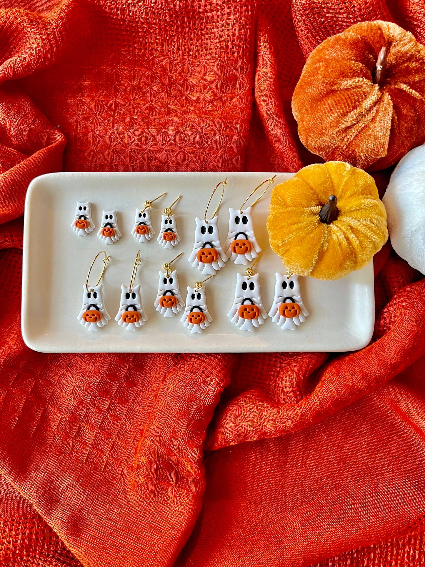 Ghost Cat Clay Earrings, Trick or Treat Earrings, Ghost Stud