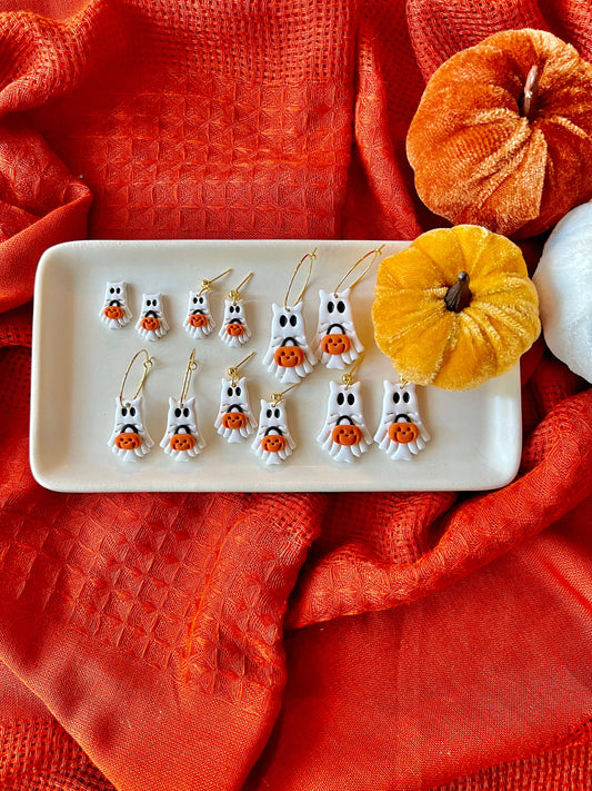 Ghost Cat Clay Earrings, Trick or Treat Earrings, Ghost Stud
