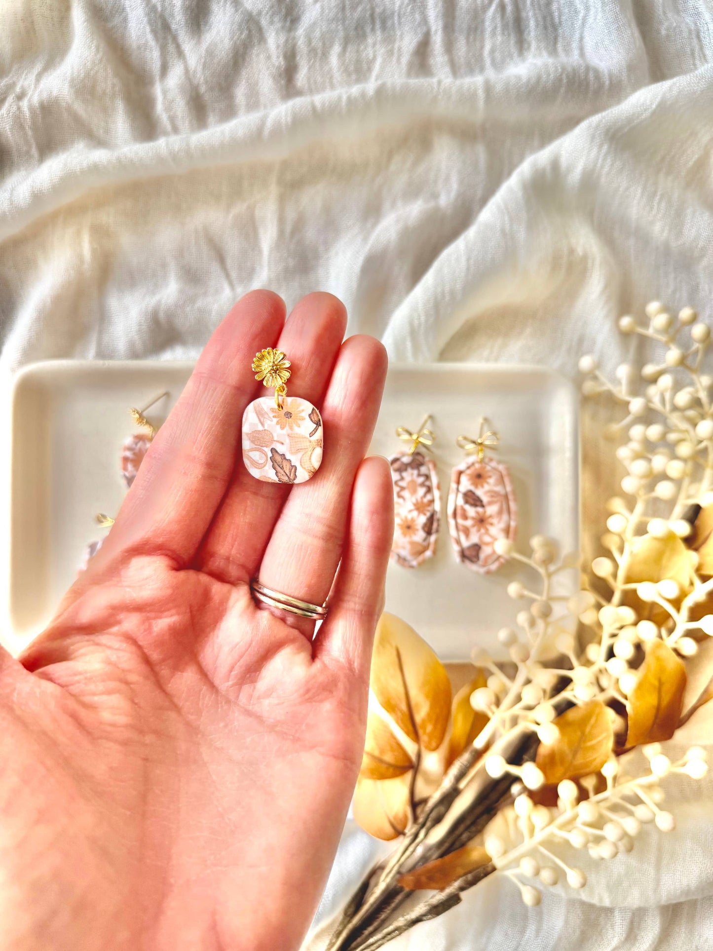 Fall Bow Earrings, Fall Boho Earrings, Neutral Fall Earrings