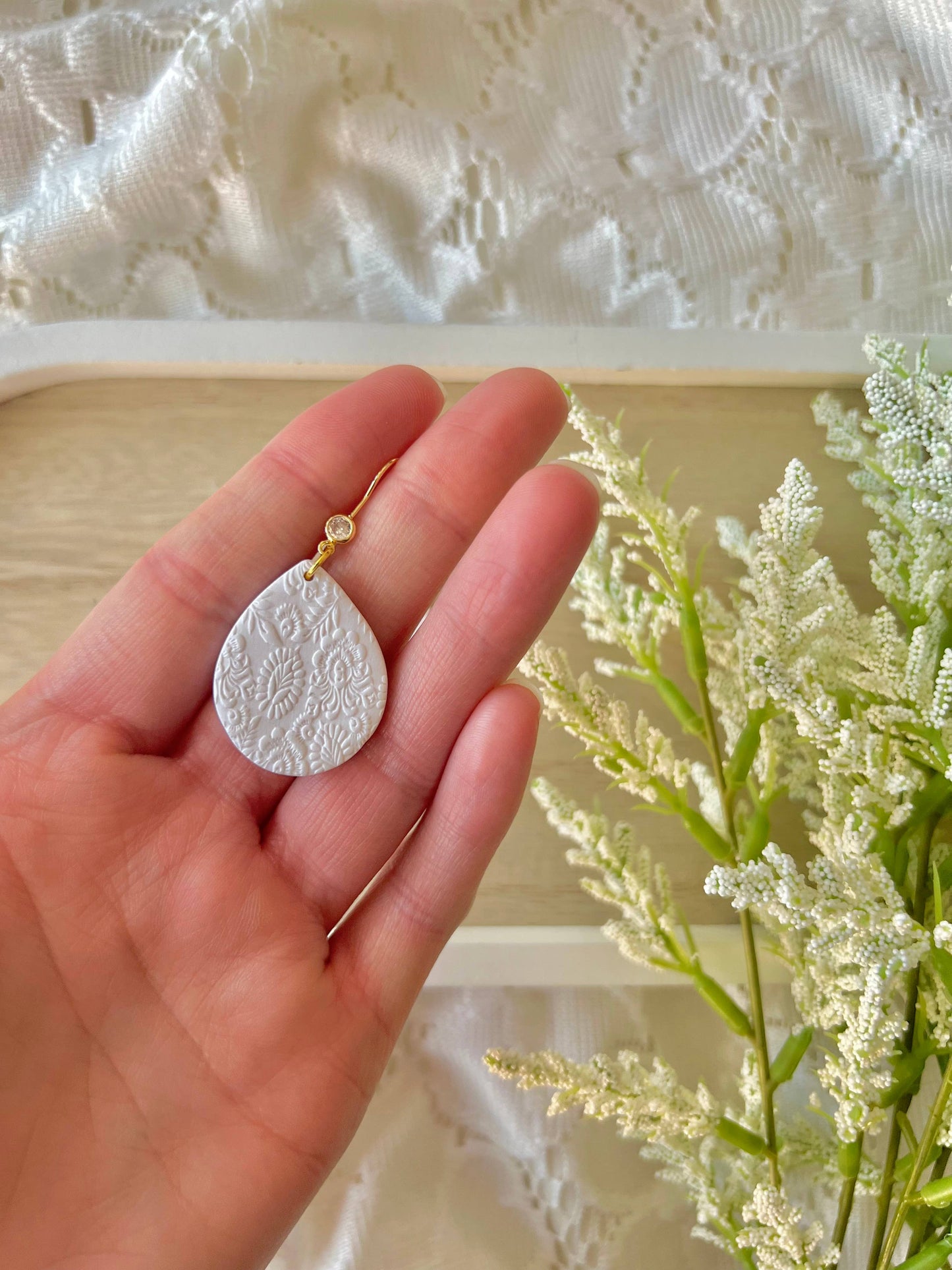 Floral Teardrop Earrings, Floral Clay Earrings