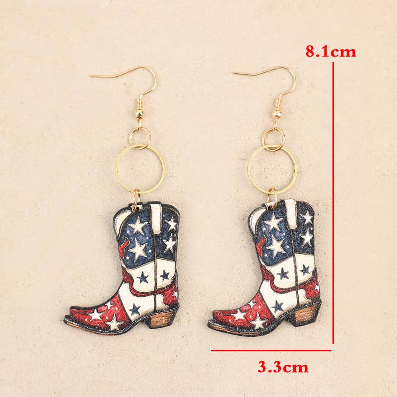 USA Vintage Western Boots Pentagram Wooden Earrings SP529