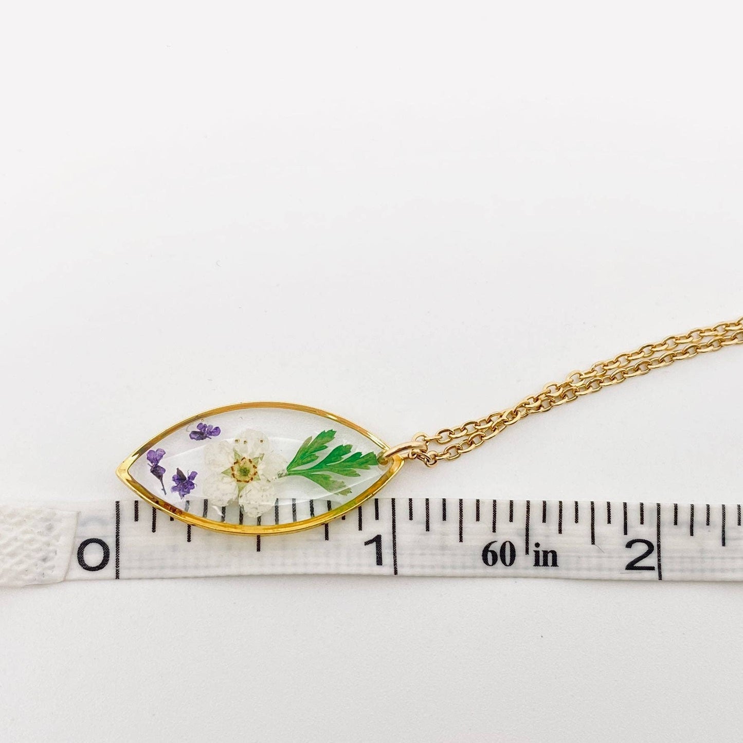 Floral Geometric Dried Flowers Stainless Steel Necklace -PDF