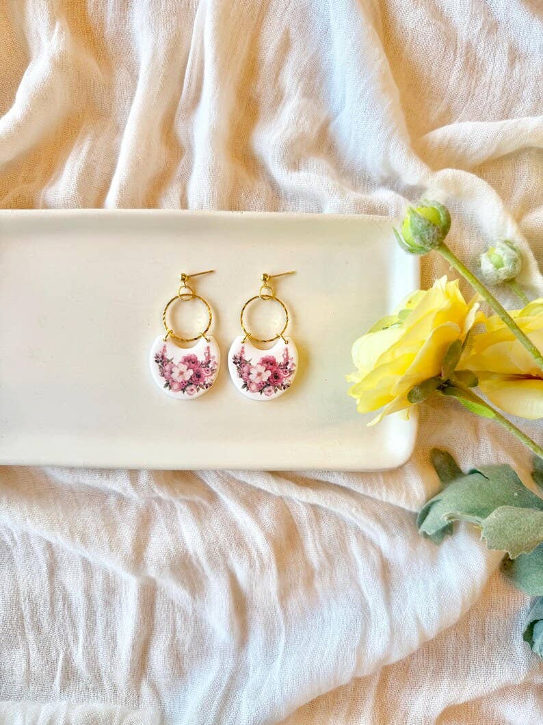 Pink Flower Earrings, Pink Floral Earrings