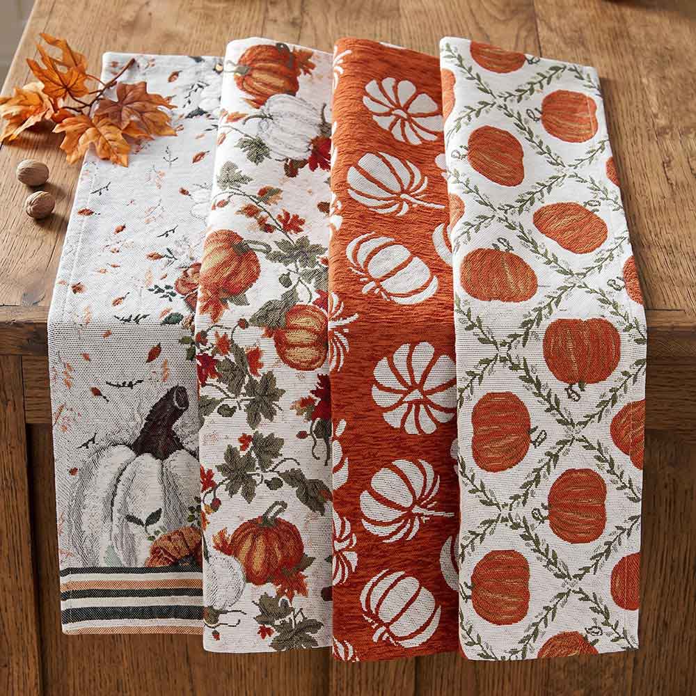 Rustic Fall Pumpkin Harvest Pattern Printed Table Runner