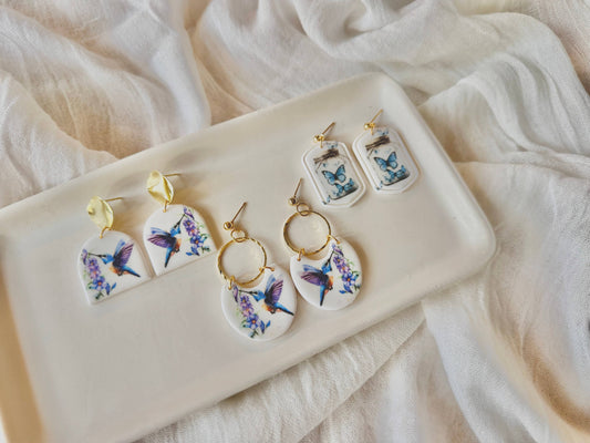 Hummingbird Earrings, Butterfly Earrings, Jar Clay Earrings