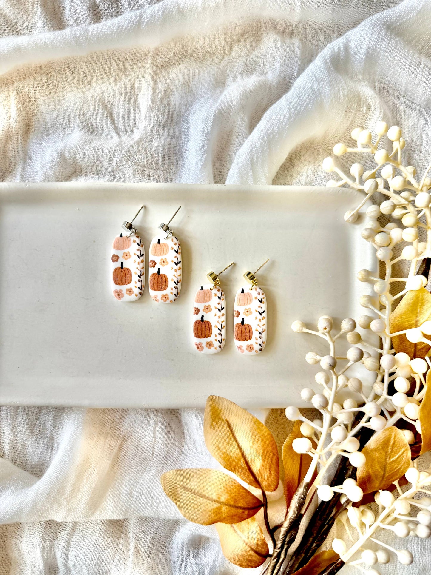 Neutral Pumpkin Earrings, Boho Pumpkin Earrings