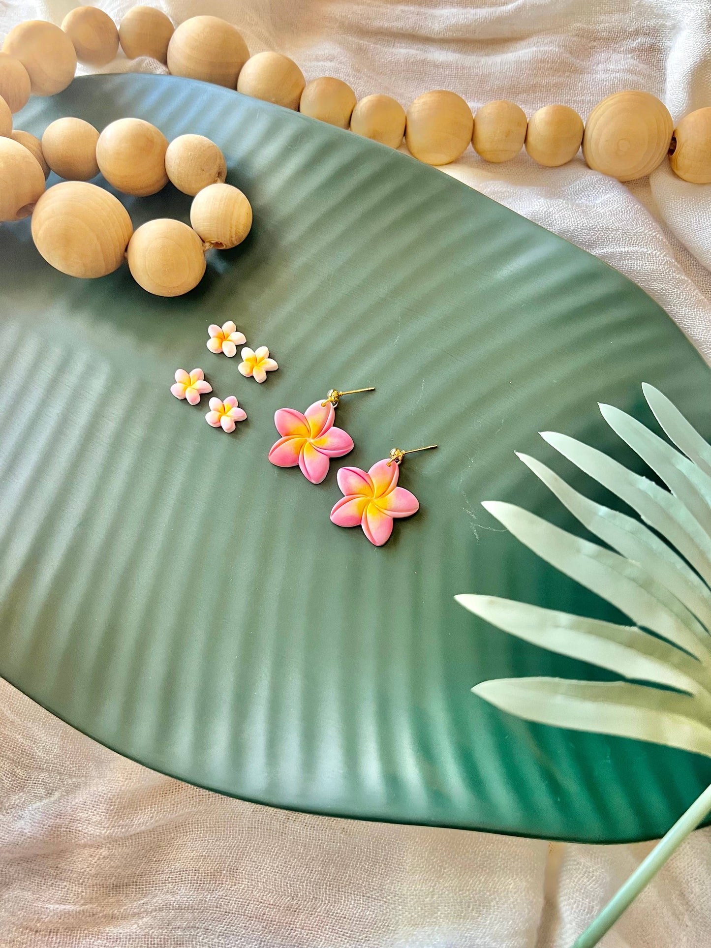 Plumeria Earrings, Flower Clay Earrings, Plumeria Studs