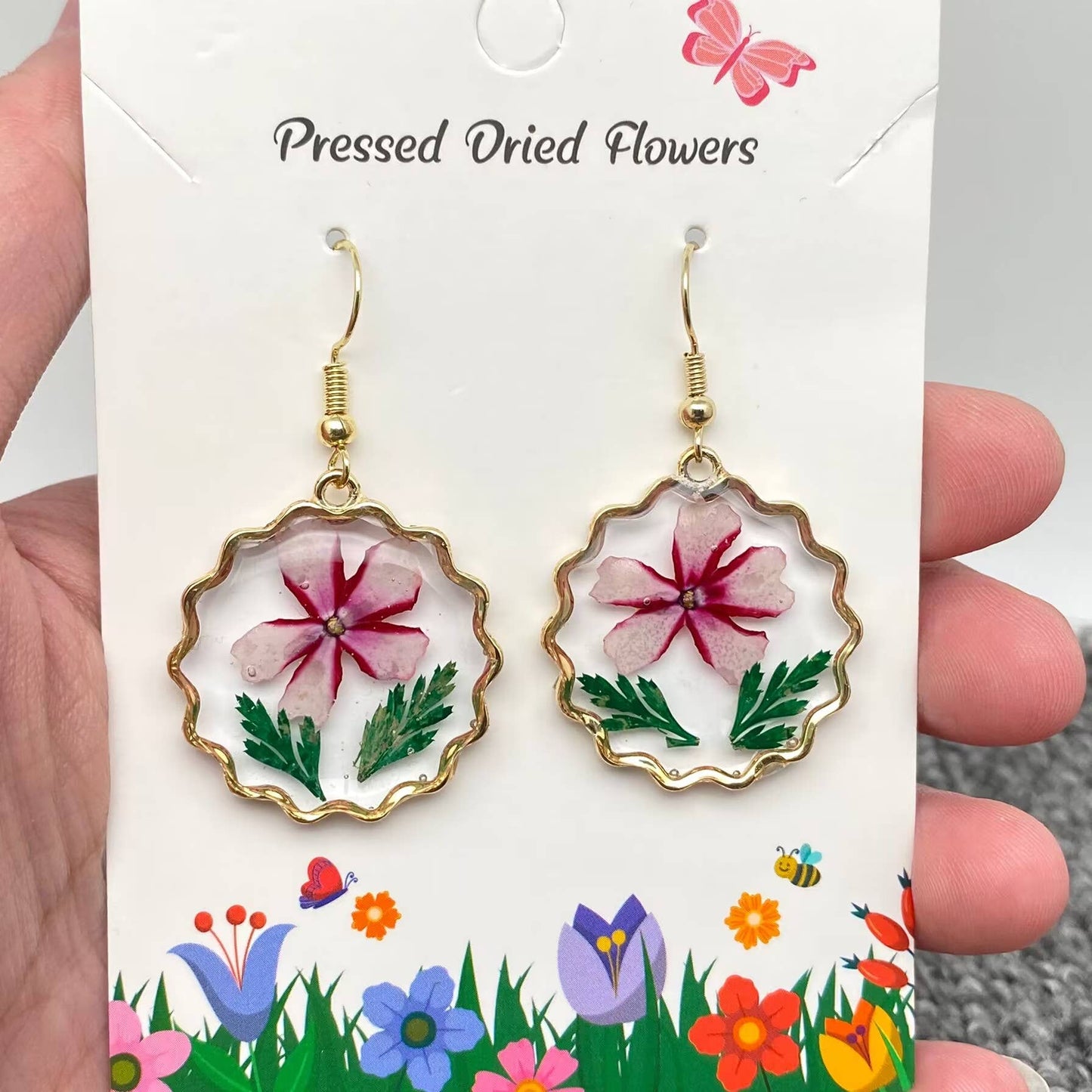PDF - Verbena Hybrida & Ferns Dired Flowers Dangle Earrings
