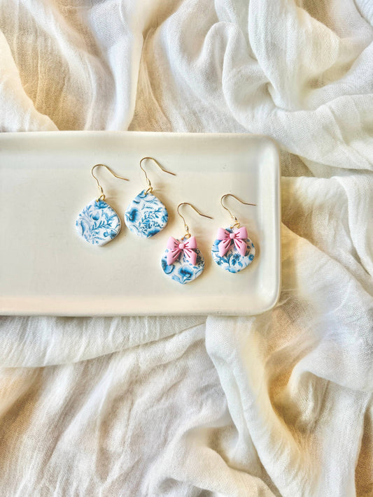 Blue Floral Earrings, Floral Clay Earrings