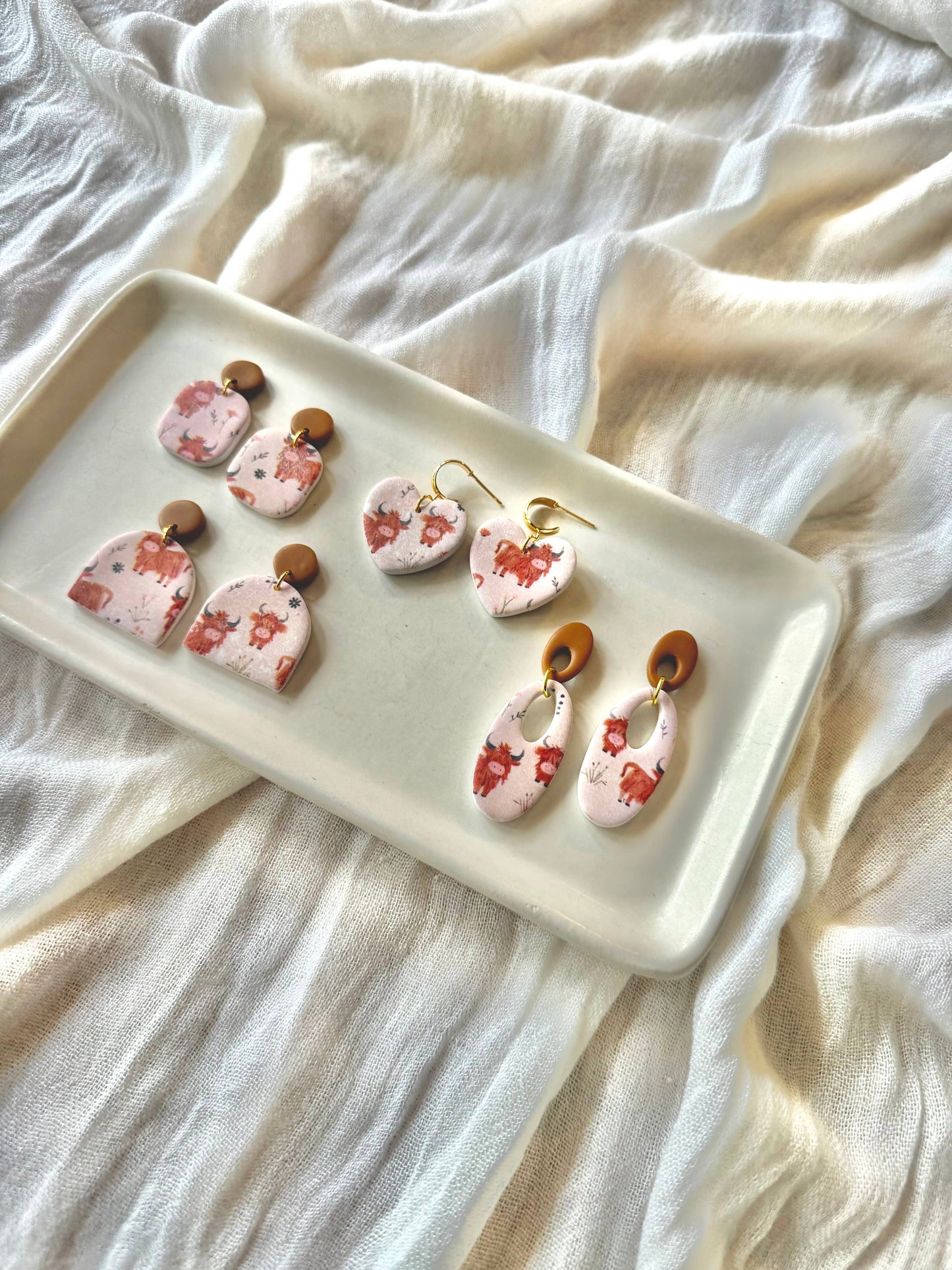 Highland Cow Earrings, Highland Cow Clay Earrings