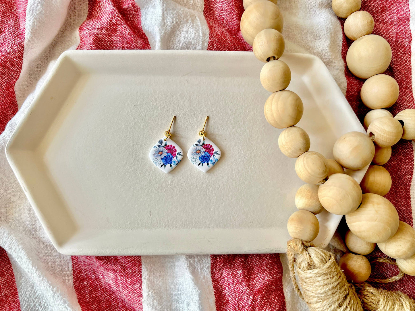 Patriotic Floral Earrings, July Flower Earrings
