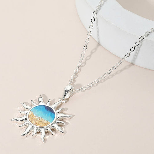 Enamel Burning Sun Pendant Necklace