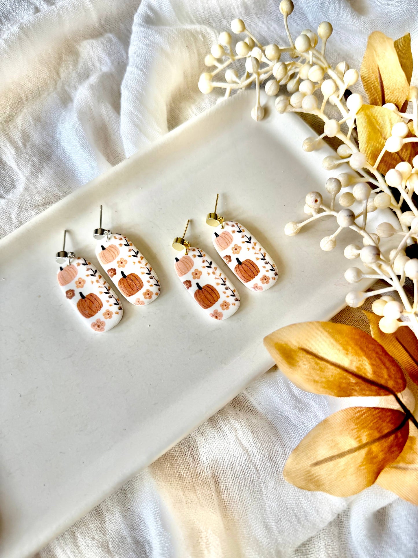 Neutral Pumpkin Earrings, Boho Pumpkin Earrings