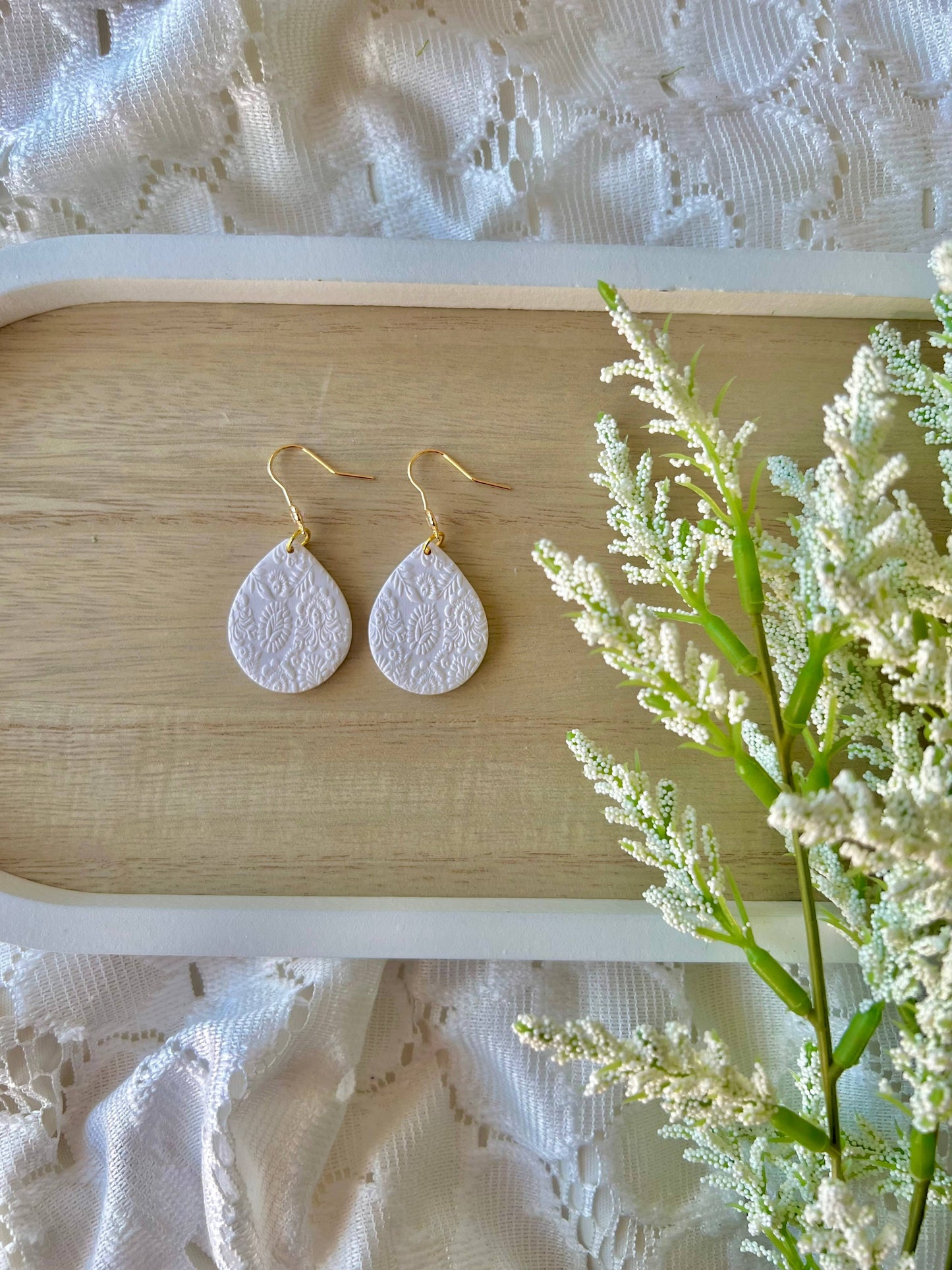 Floral Teardrop Earrings, Floral Clay Earrings