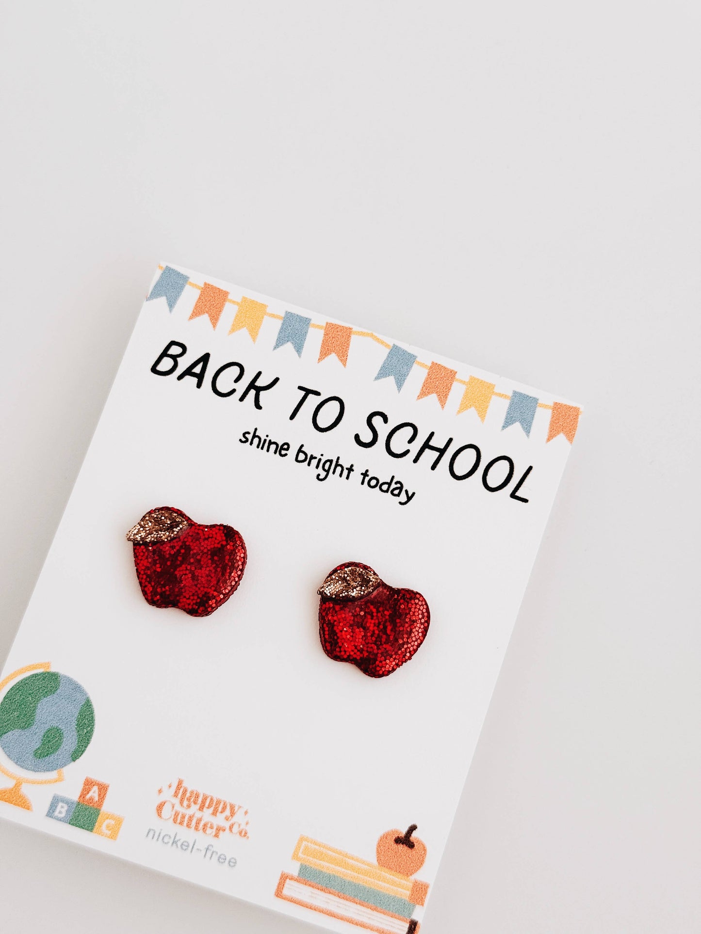 Glitter Apple Stud Earrings | Back to School Gift Studs