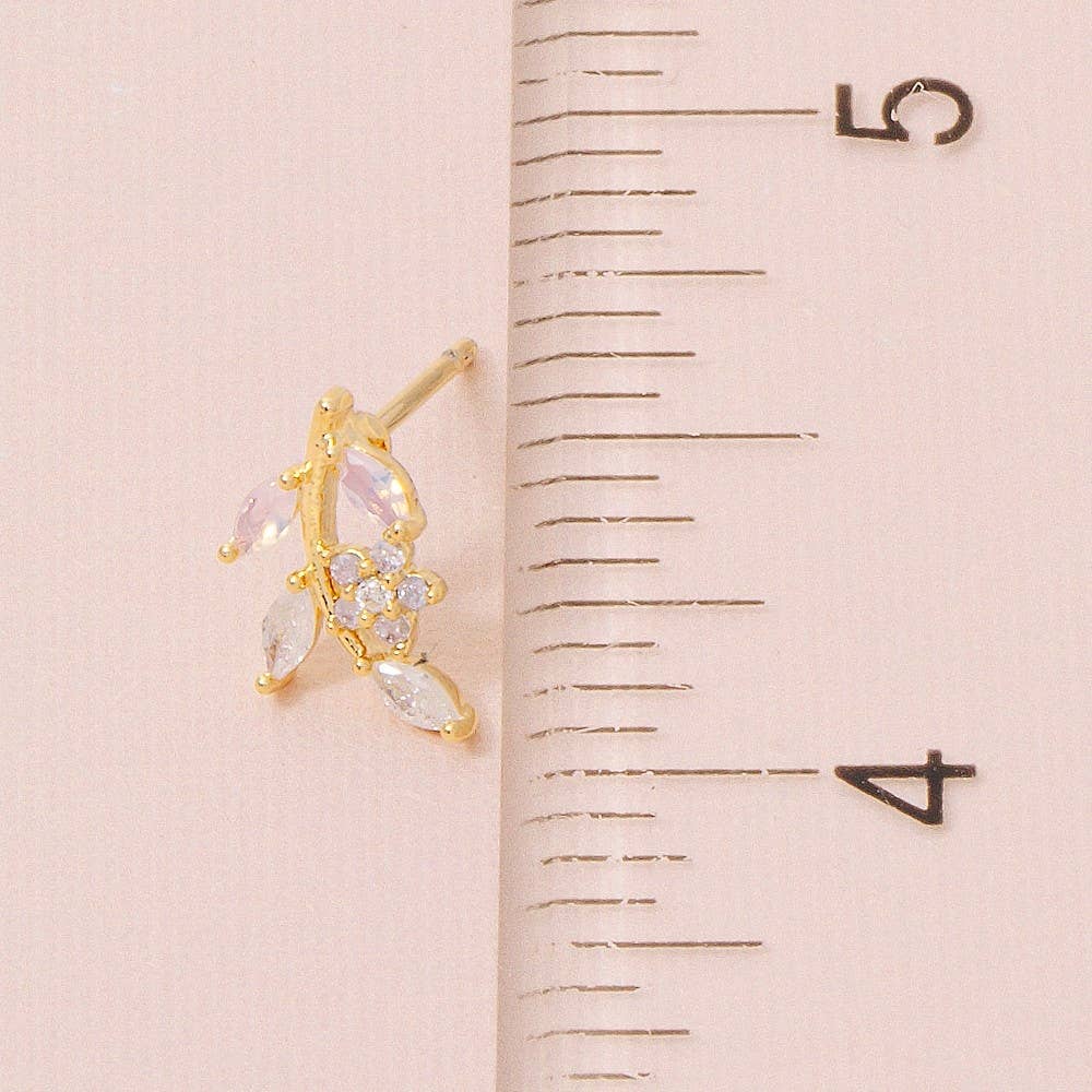 Gold Dipped Cz Leaf Drop Earrings