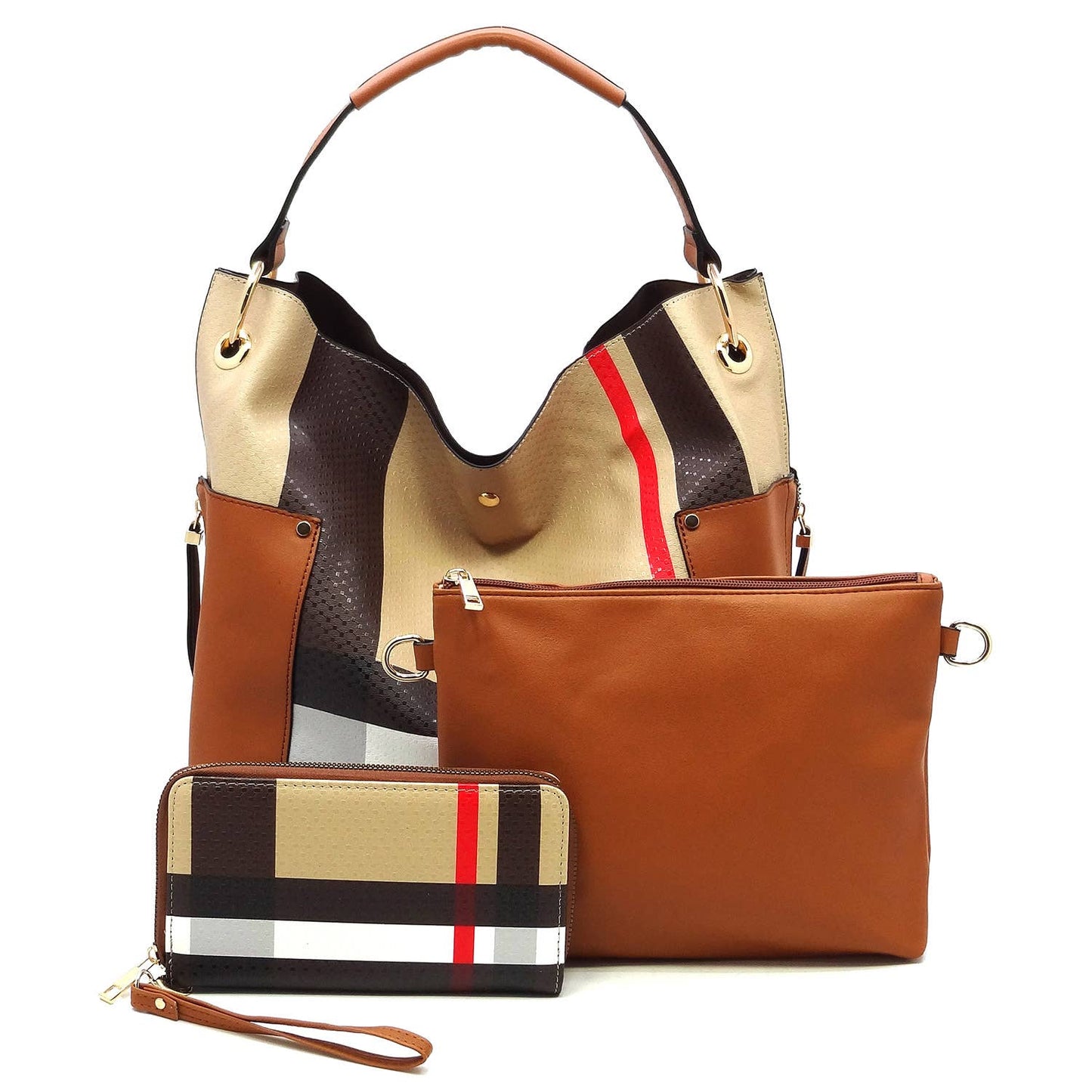 BT2765 Tartan Plaid Check 3-in-1 Shoulder Bag Hobo