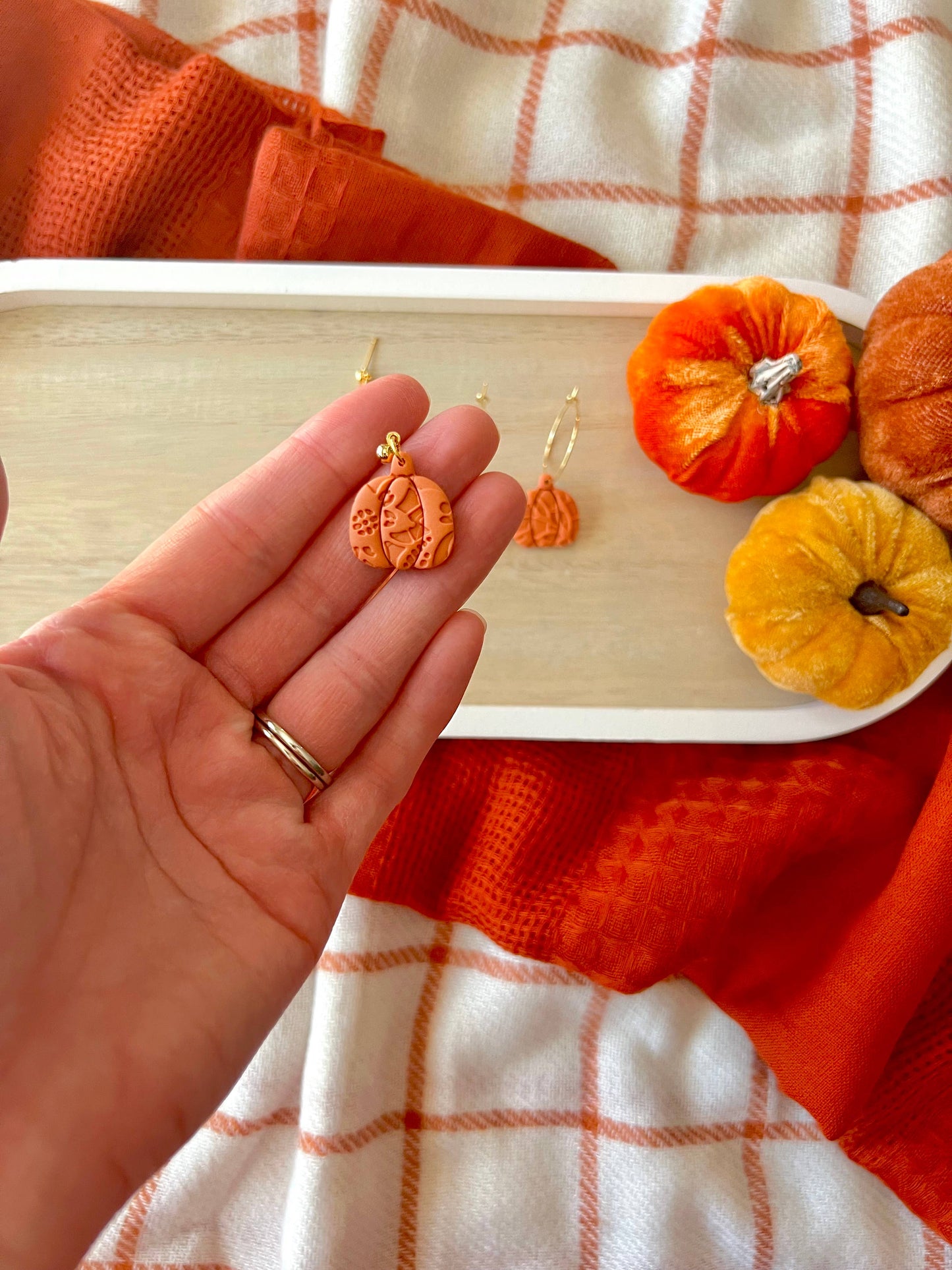 Lace Pumpkin Earrings, Pumpkin Clay Earrings, Fall Earrings