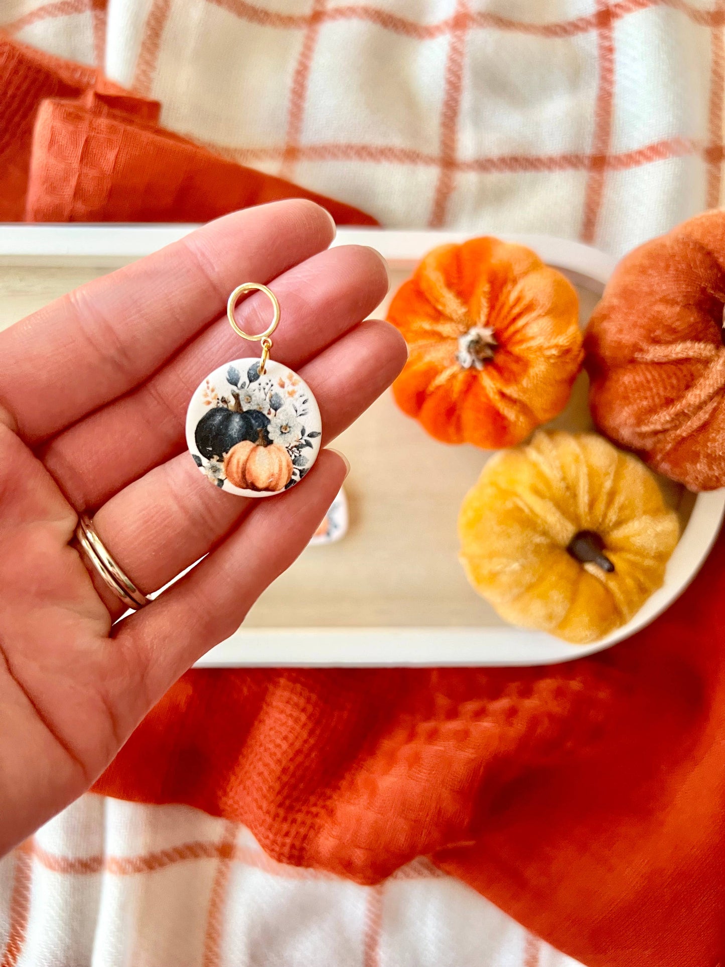 Pumpkin Clay Earrings, Navy Pumpkin Earrings, Fall Earrings