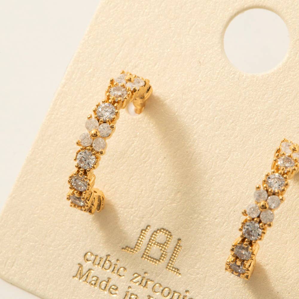 Gold Dipped Mini Cz Flower Hoop Earrings