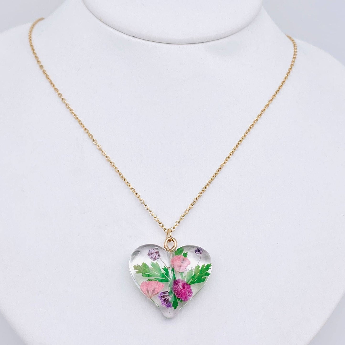 Baby's Breath & Fern Heart-shaped Dried Flower Necklace -PDF