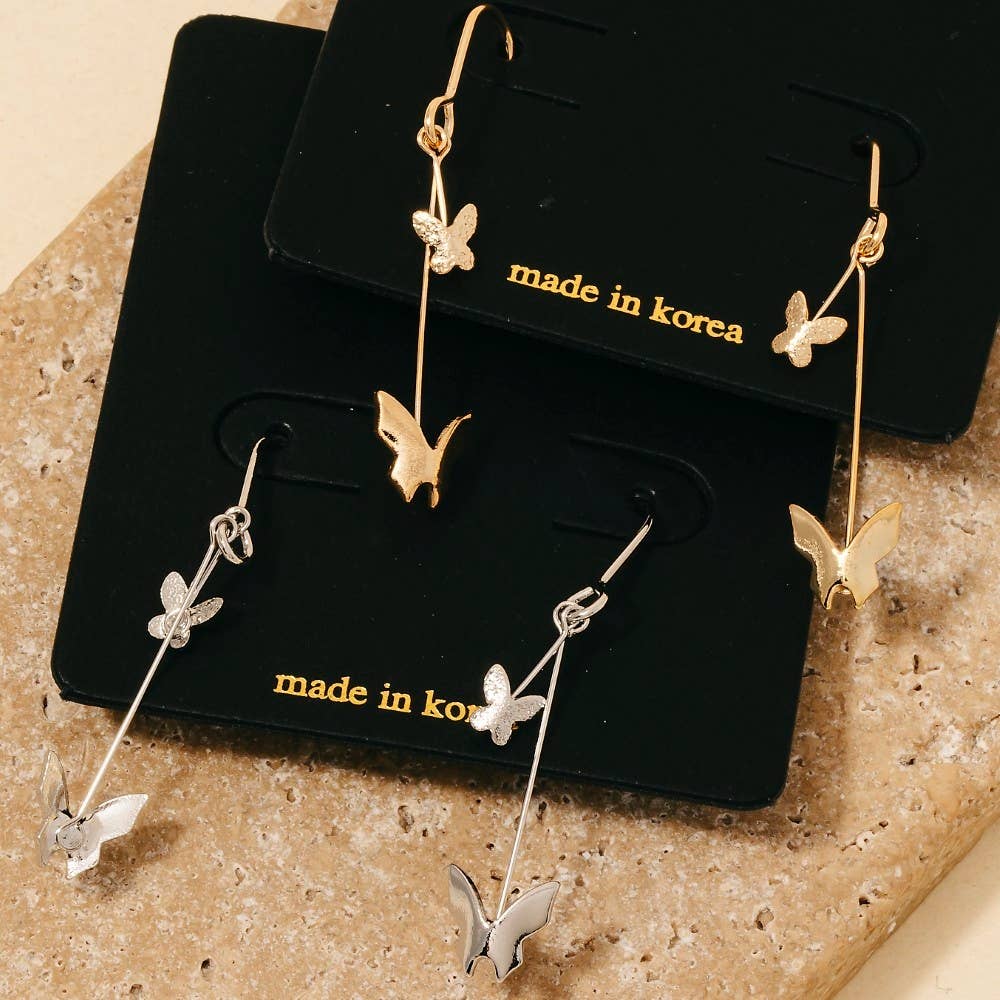 Butterflies And Bar Hook Dangle Earrings