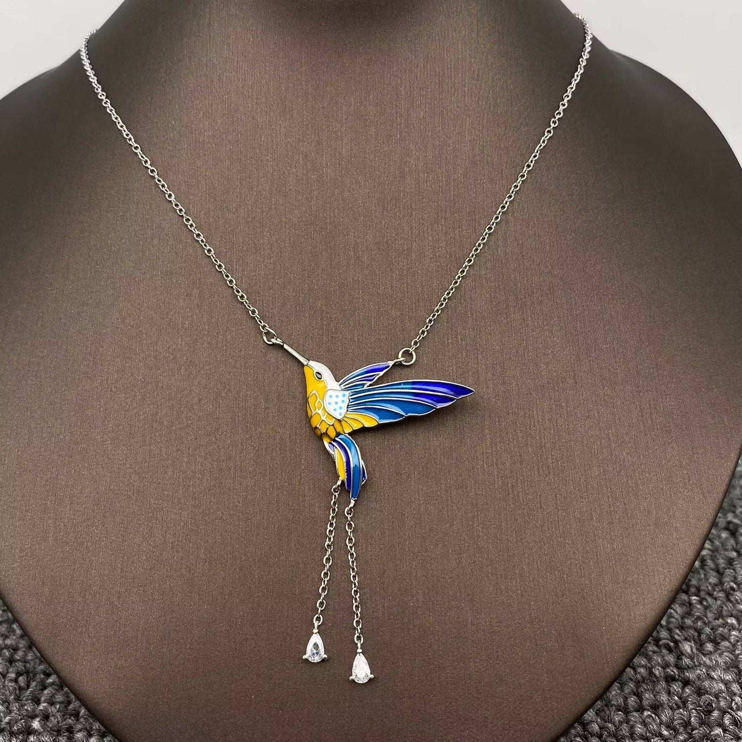 Enamel Hummingbird Charm Pendant Necklace