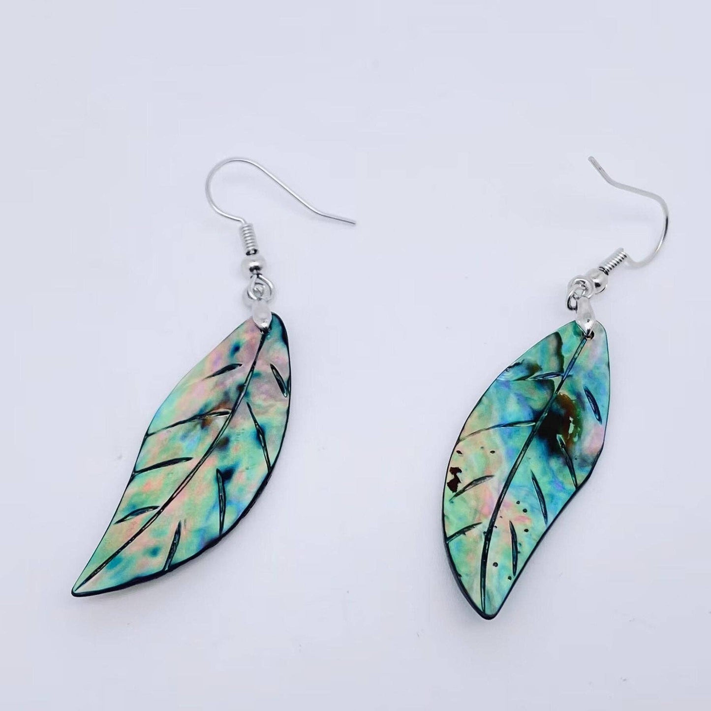 Leaf Shape Abalone Shell Dangle Earrings