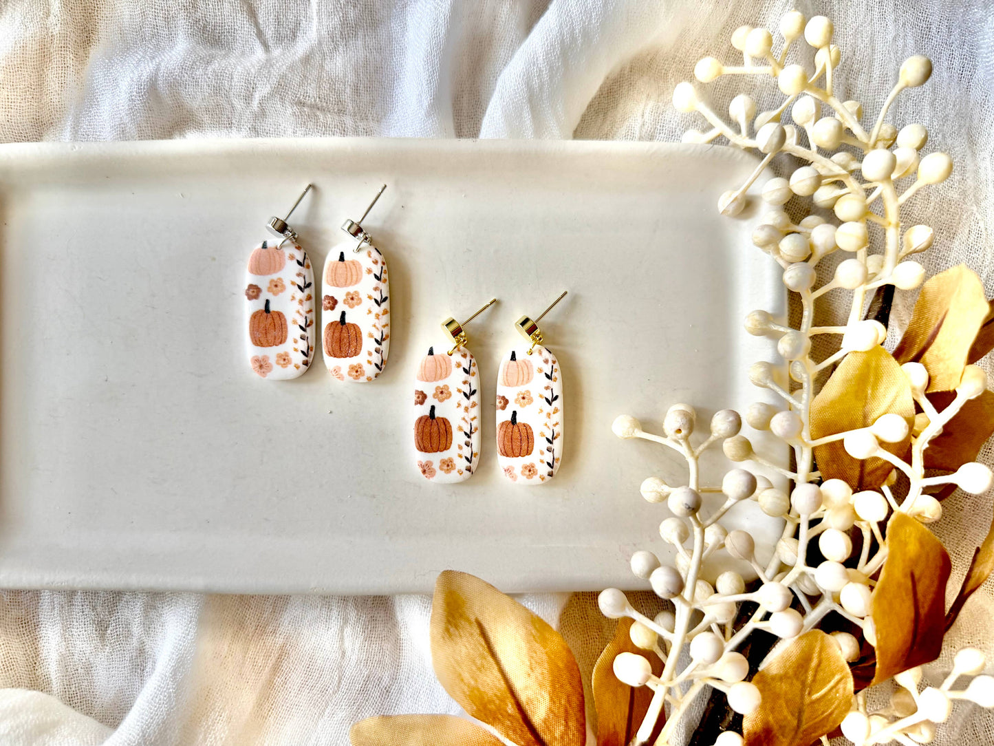Neutral Pumpkin Earrings, Boho Pumpkin Earrings
