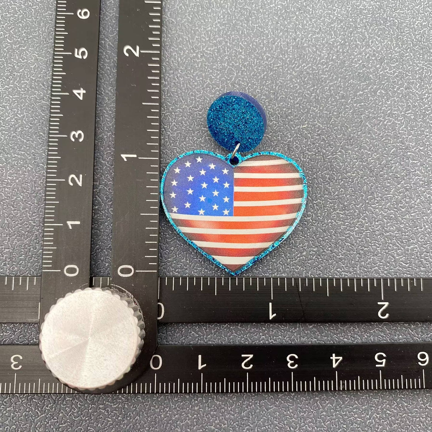 Patriotic Independence Day Flag Heart Charm Post Earrings