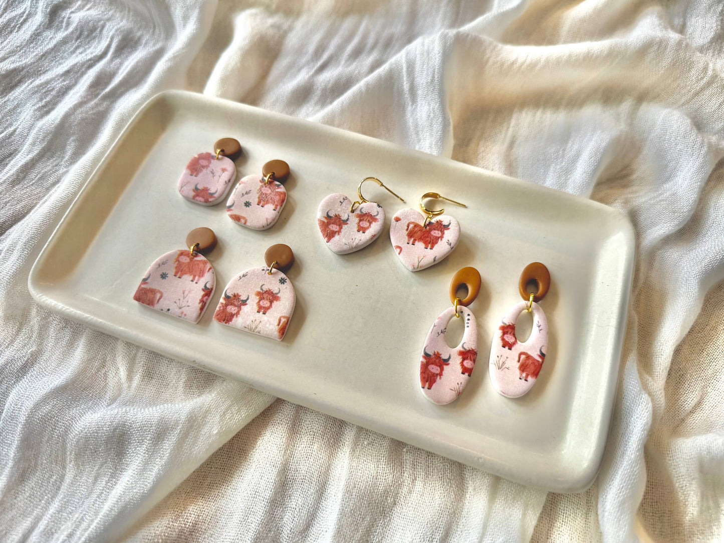 Highland Cow Earrings, Highland Cow Clay Earrings