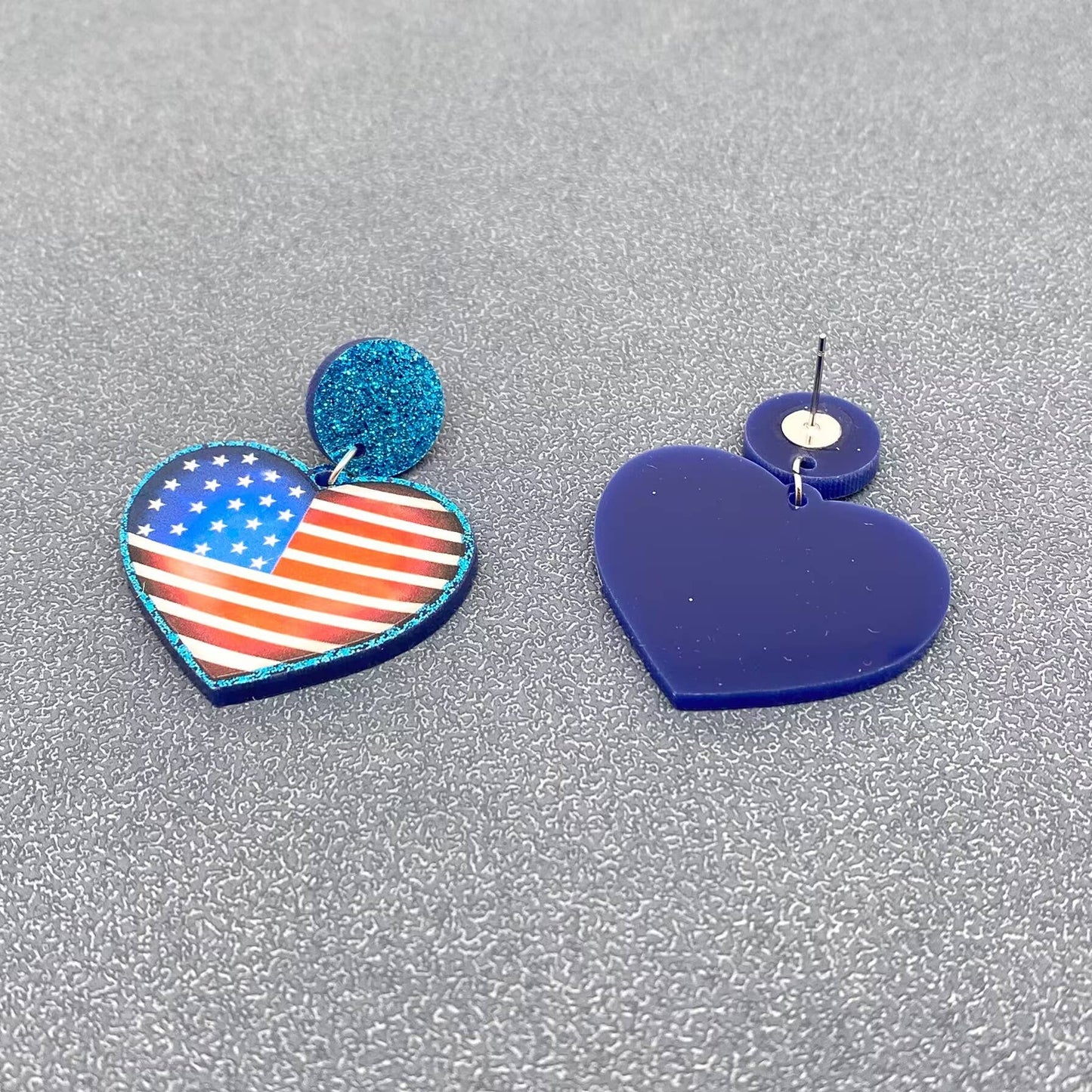 Patriotic Independence Day Flag Heart Charm Post Earrings
