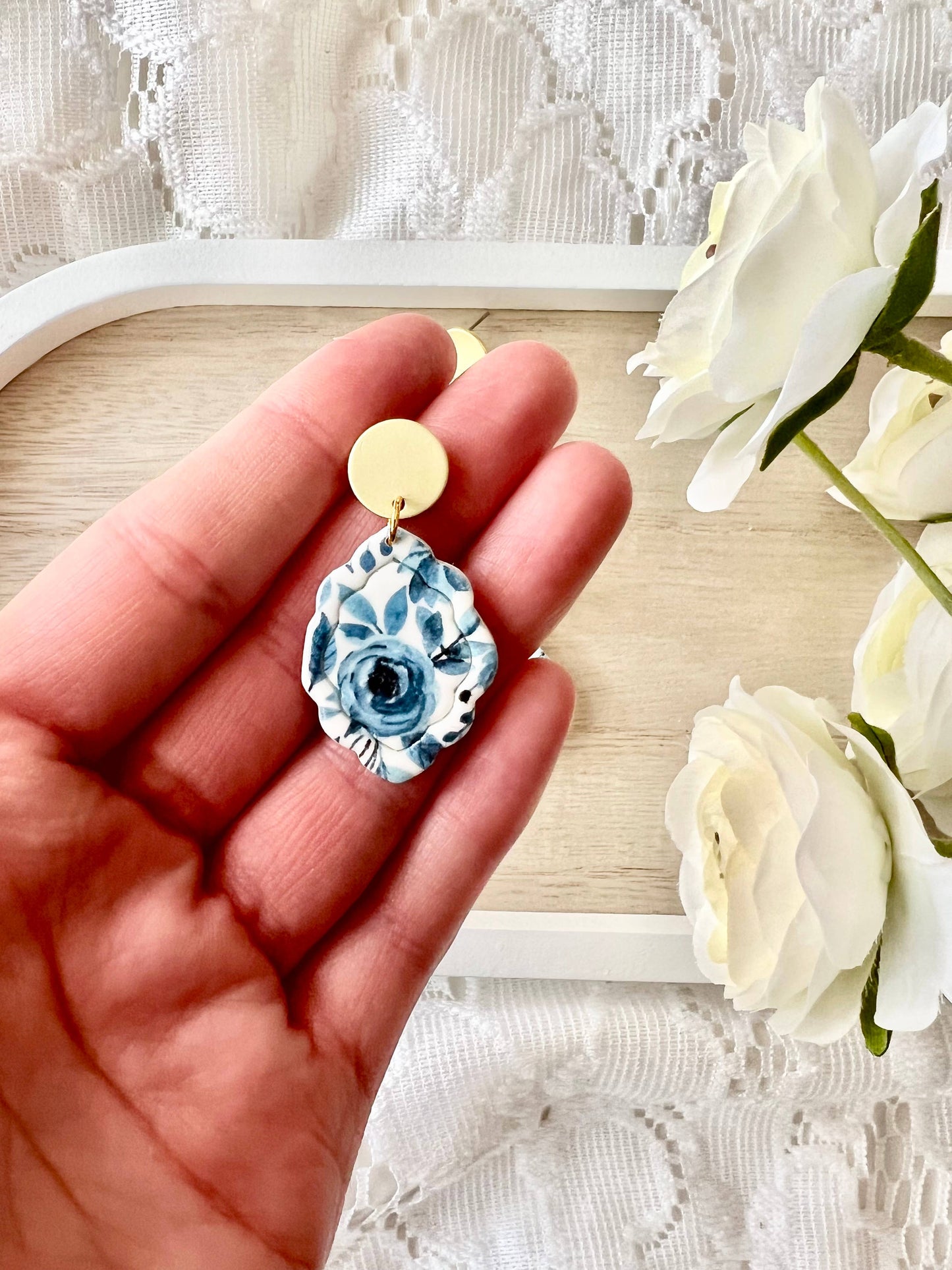 Blue Floral Clay Earrings