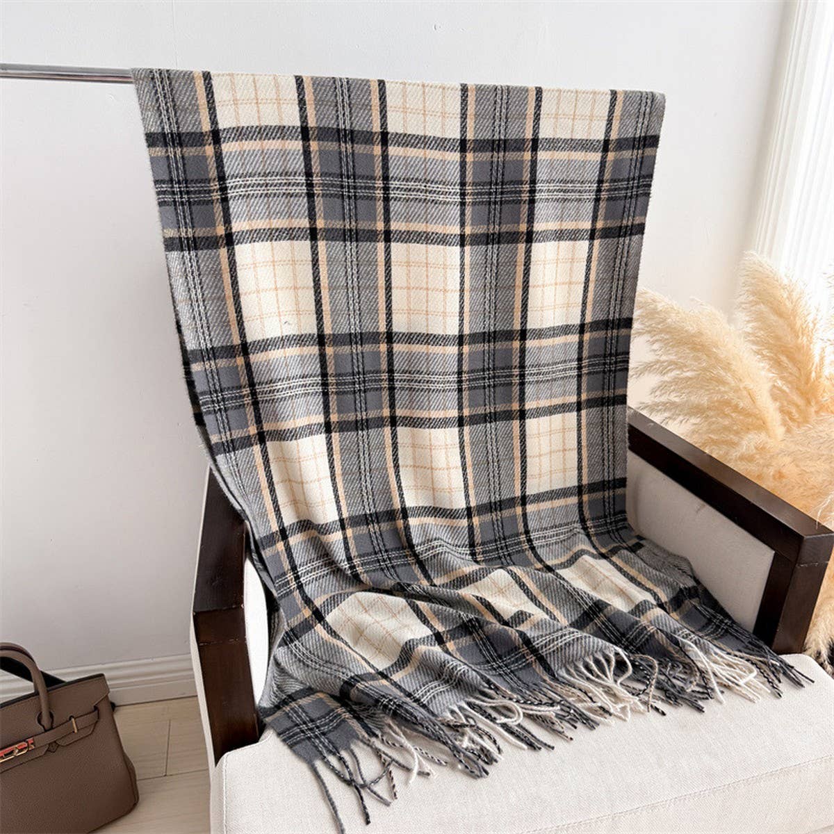 Classic Plaid Fringe Scarf Wrap for Cold Days_CWASC2754