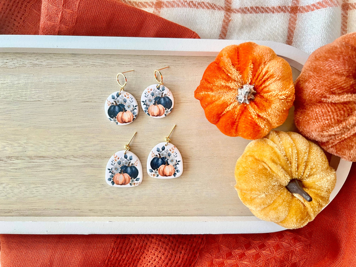 Pumpkin Clay Earrings, Navy Pumpkin Earrings, Fall Earrings