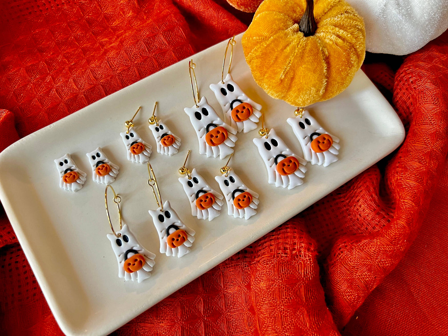 Ghost Cat Clay Earrings, Trick or Treat Earrings, Ghost Stud