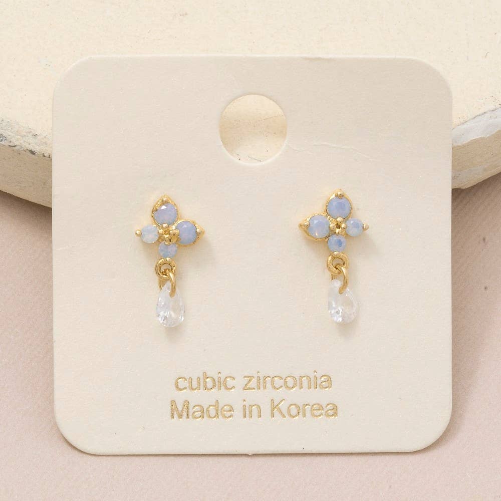 Gold Dipped Mini Flower Cz Drop Earrings