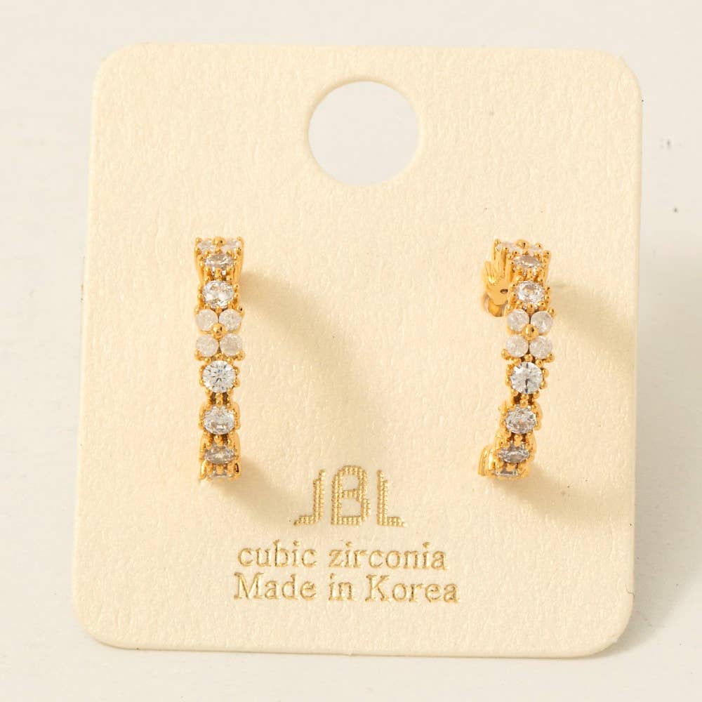 Gold Dipped Mini Cz Flower Hoop Earrings