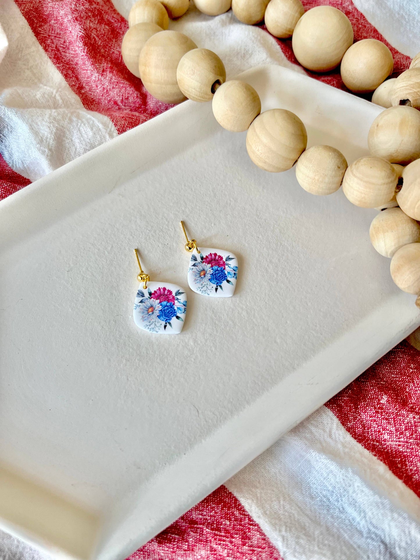 Patriotic Floral Earrings, July Flower Earrings