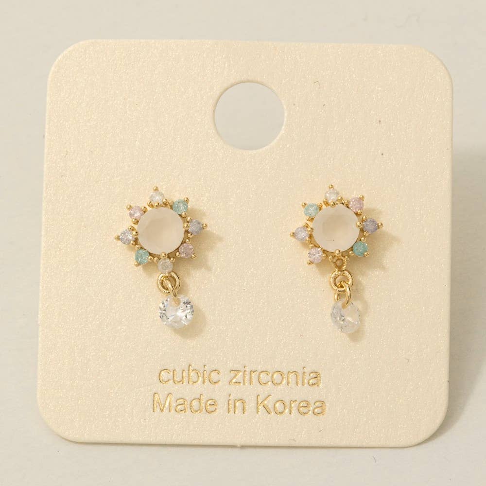 Gold Dipped Cz Circle Flower Earrings