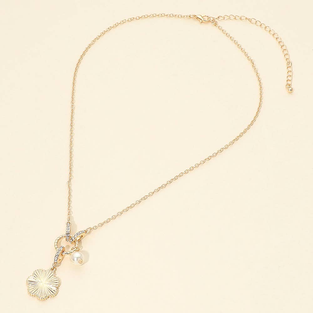 Floral Pearl Charm Accent Necklace