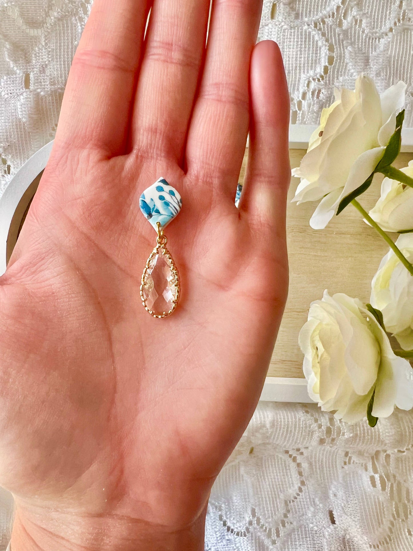 Blue Floral Clay Earrings