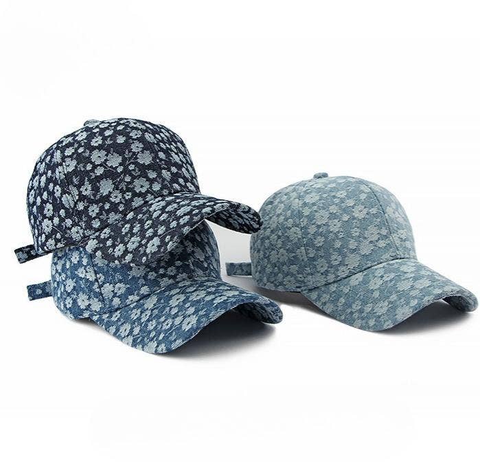 Boho Floral Denim Baseball Cap