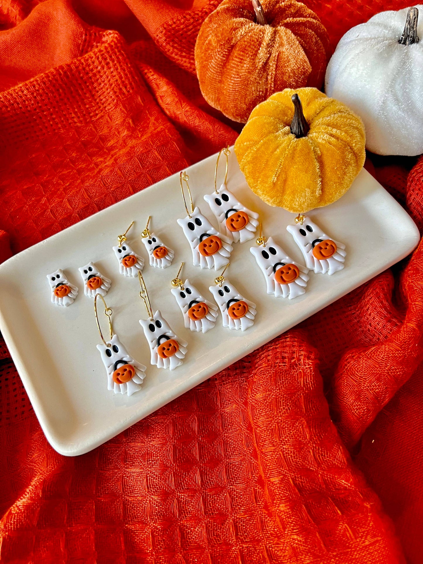 Ghost Cat Clay Earrings, Trick or Treat Earrings, Ghost Stud