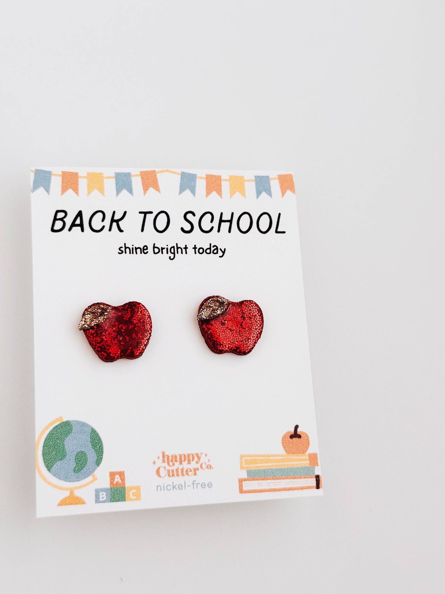 Glitter Apple Stud Earrings | Back to School Gift Studs
