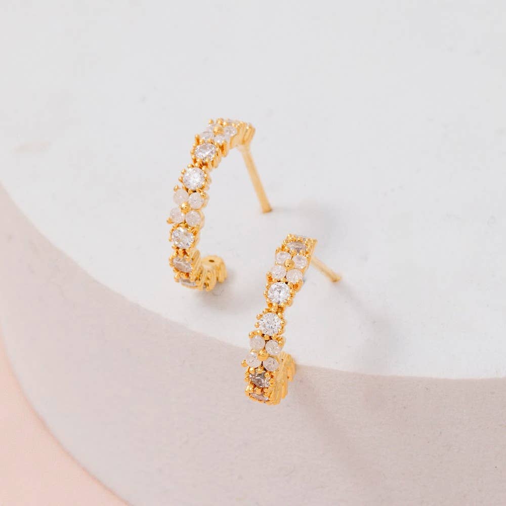 Gold Dipped Mini Cz Flower Hoop Earrings