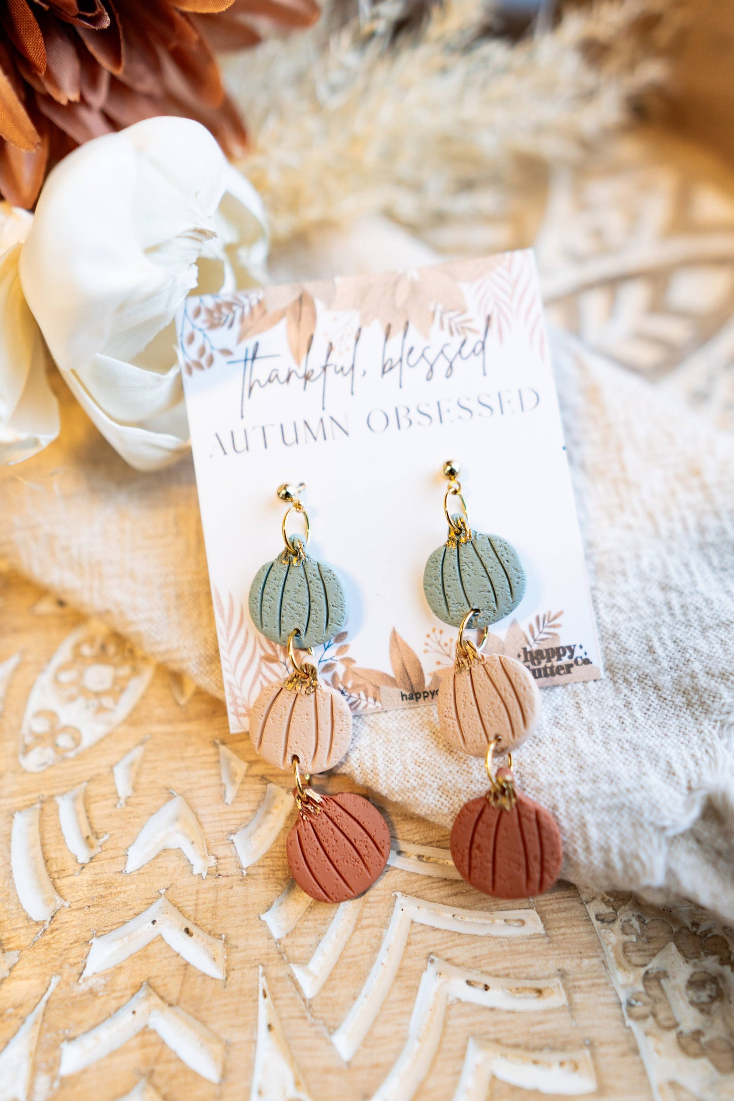Pumpkin Dangle Earrings | Triple Pumpkin Fall Clay Earrings